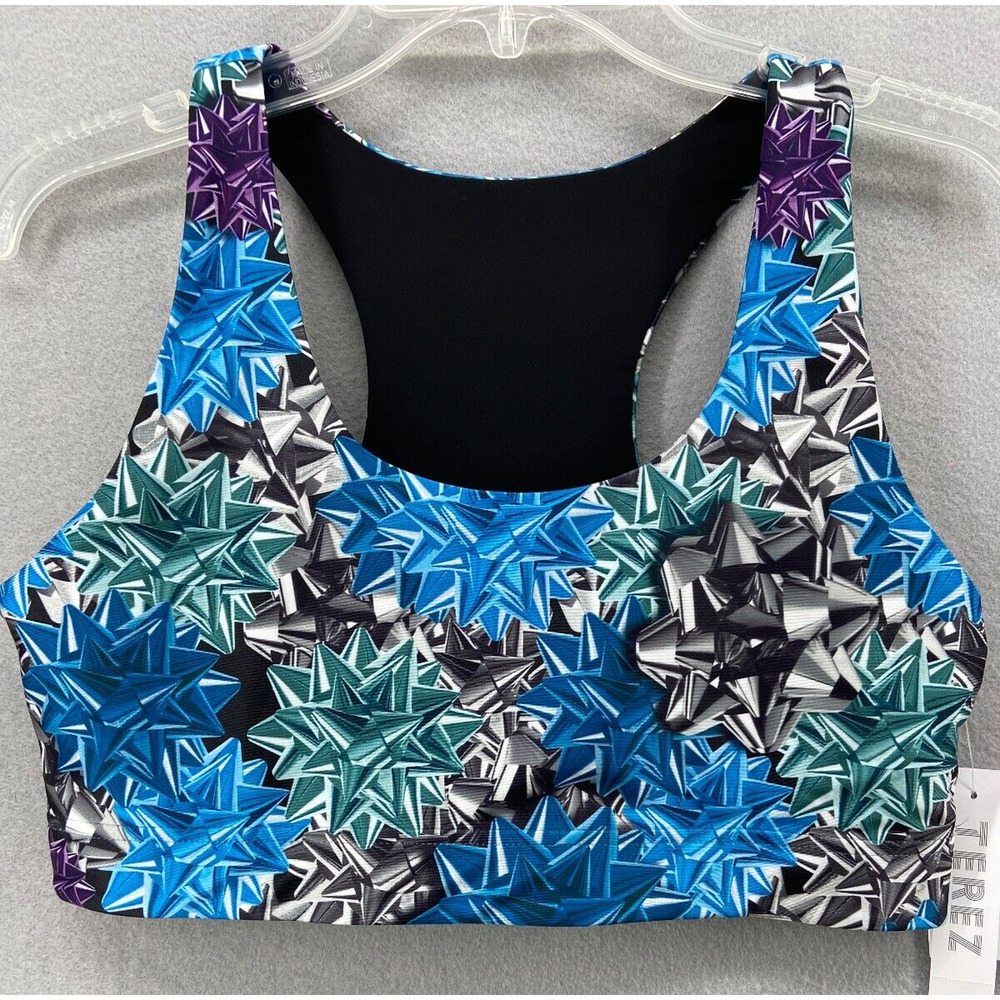 NWT Terez Sports Bra Womens XL Black Gray Bows Multi Colors‎ Stretch Athletic